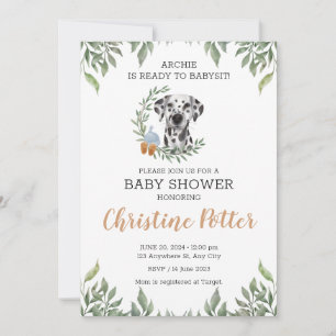 Invitation Chien dalmate Puppy Greenery Boho Baby shower