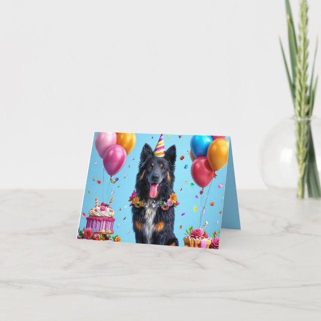 Invitation Chien d'anniversaire avec gâteau et ballons (Devant)