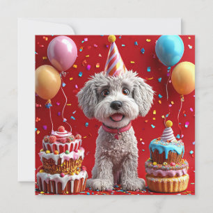 Invitation Chien d'anniversaire avec gâteau et ballons