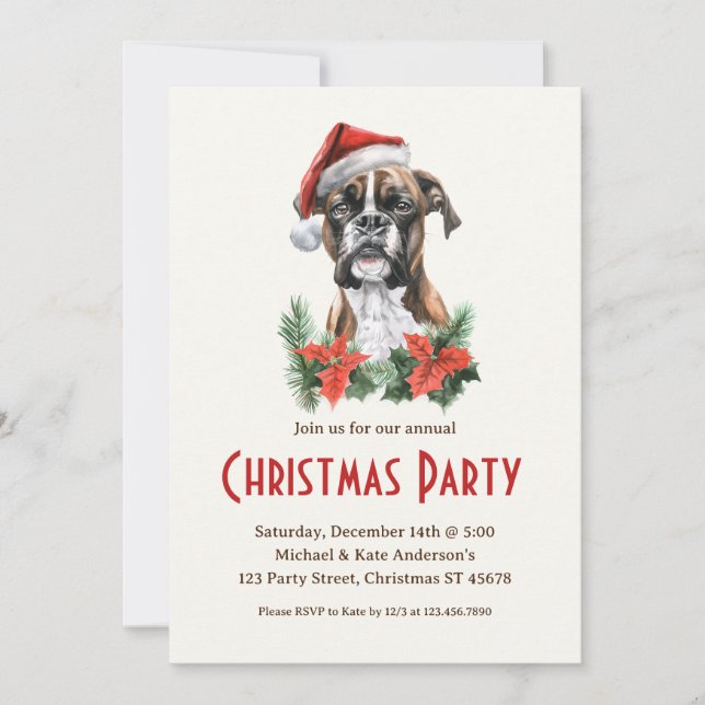 Invitation Chien de boxe à Santa Hat Pet Fête de Noël (Devant)