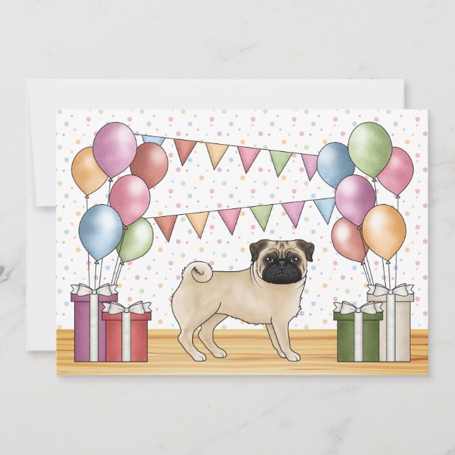 Invitation Chien de dessin animé Carlin Fawn Anniversaire Pas (Devant)