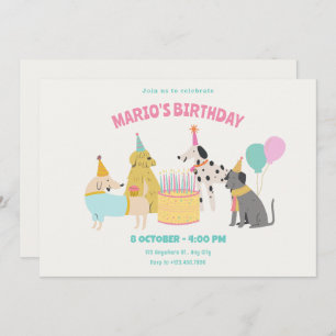 Invitation Chien de fête coloré couleurs pastel anniversaire