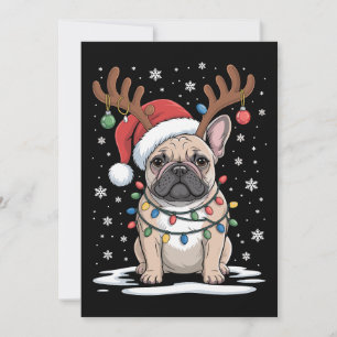 Invitation Chien de Noël Bouledogue Français Renne Lumières d