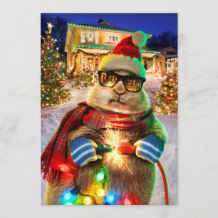 Invitation Chien de Prairie avec des lumières de Noël