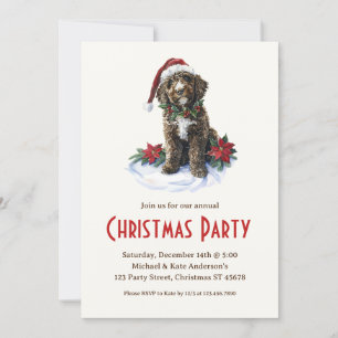 Invitation Chien d'eau portugais Santa Hat fête de Noël