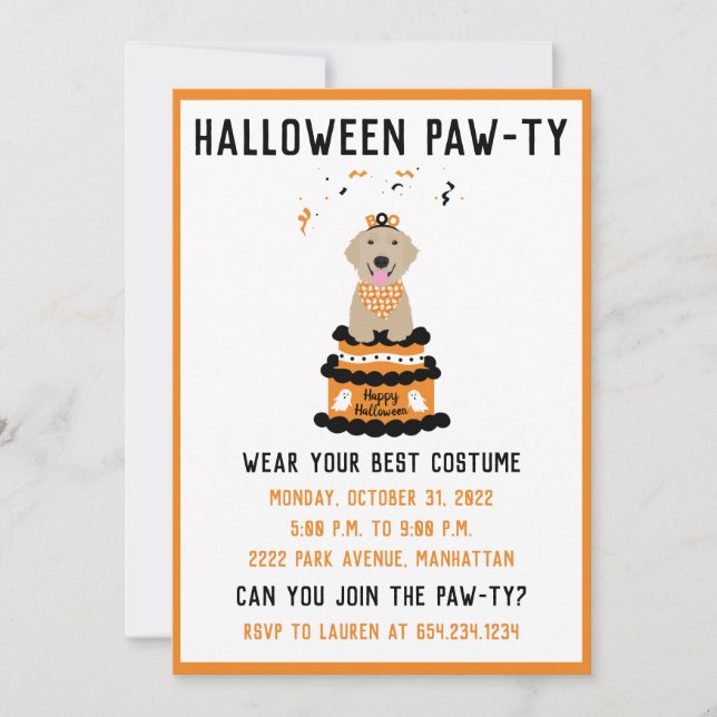 Invitation Chien d'or d'Halloween Pawty (Devant)