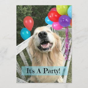 Invitation Chien d'or retriever avec ballons Anniversaire per