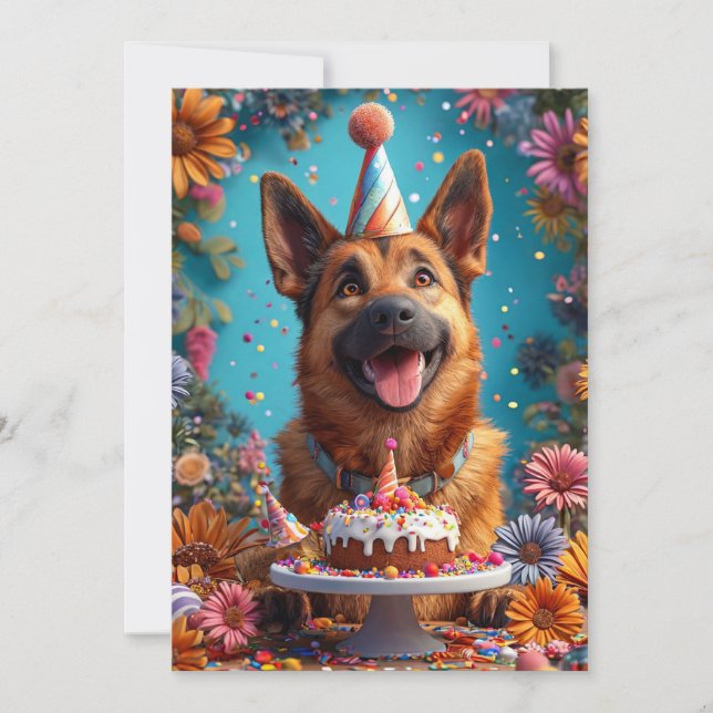 Invitation Chien heureux célébrant son anniversaire (Devant)