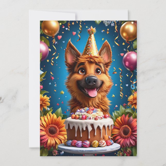 Invitation Chien heureux célébrant son anniversaire (Devant)