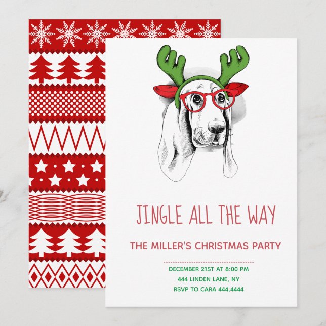 Invitation Chien hipster de Noël (Devant / Derrière)