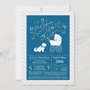 Invitation Chien maltais Baby shower Blue Boy