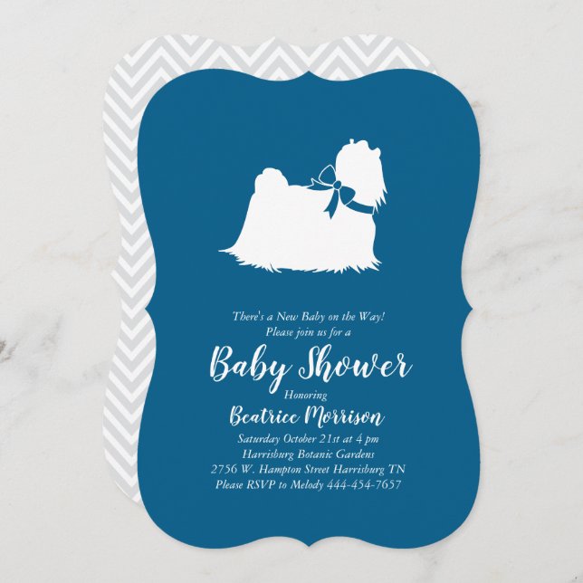 Invitation Chien maltais Baby shower Blue Boy (Devant / Derrière)