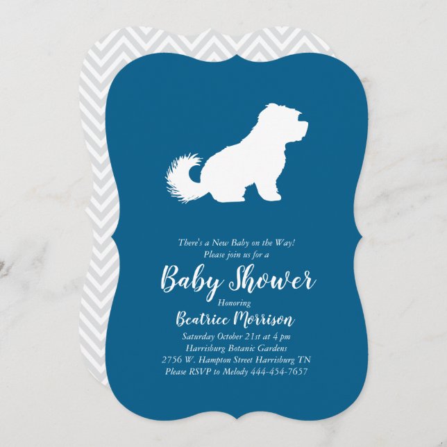 Invitation Chien maltais Baby shower Blue Boy (Devant / Derrière)