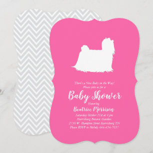 Invitation Chien maltais Baby shower fille rose