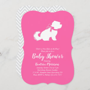 Invitation Chien maltais Baby shower fille rose