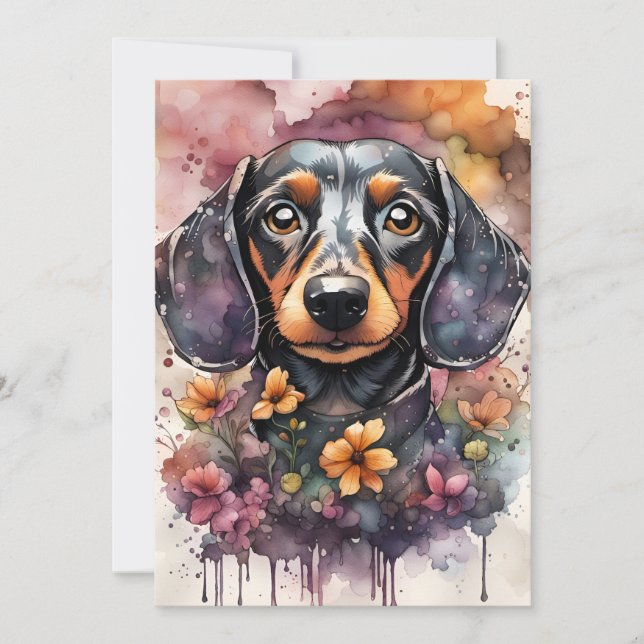 Invitation Chien mignon Dachshund en aquarelle (Devant)