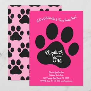 Invitation Chien mignon Empreinte de patte Enfants 1er annive