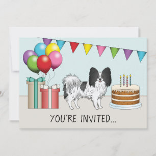 Invitation Chien noir et blanc Papillon coloré Anniversaire