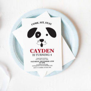 Invitation Chien noir et blanc tache Anniversaire