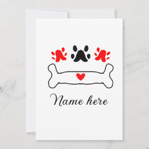 Invitation Chien patte coeur rouge animal ajouter nom animal 