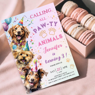 Invitation Chien Pawty Anniversaire Fille 3e Anniversaire