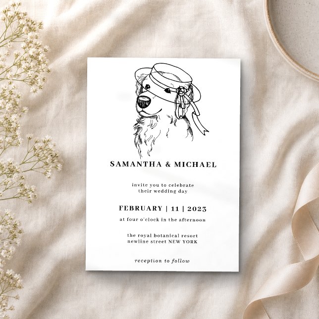 Invitation Chien Retriever doré Chapeau de mariée blanc trans (Créateur téléchargé)