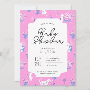 Invitation Chien rose et bleu Chien Baby shower floral