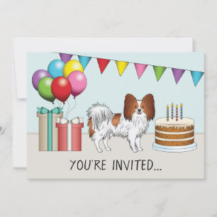 Invitation Chien rouge et blanc Papillon coloré Anniversaire