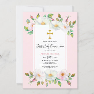 Invitation Chien sauvage blanc rose floral brush Première com