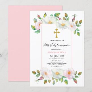 Invitation Chien sauvage blanc, rose rose floral Première com