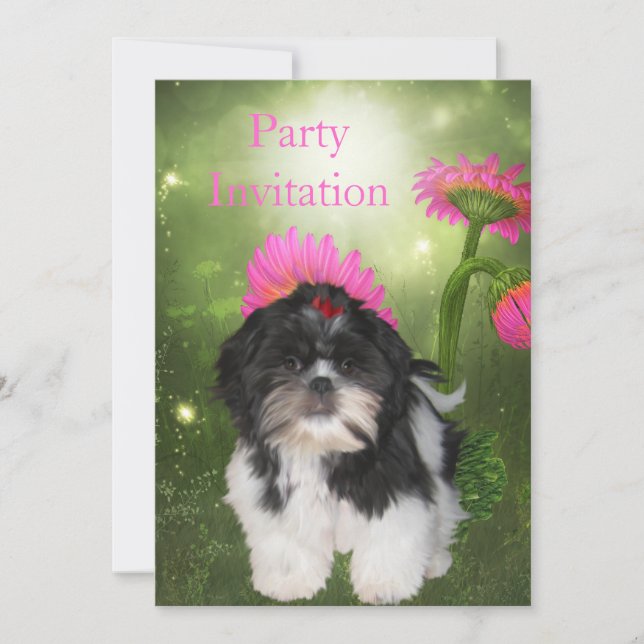 Invitation Chien Shih Tzu et Fleurs (Devant)