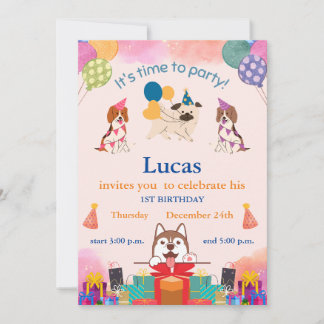 Invitation Chiens amusants 1er anniversaire