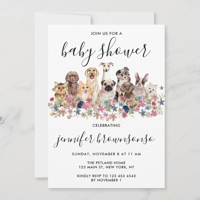 Invitation Chiens Animaux Baby shower de célébration de la fa (Devant)