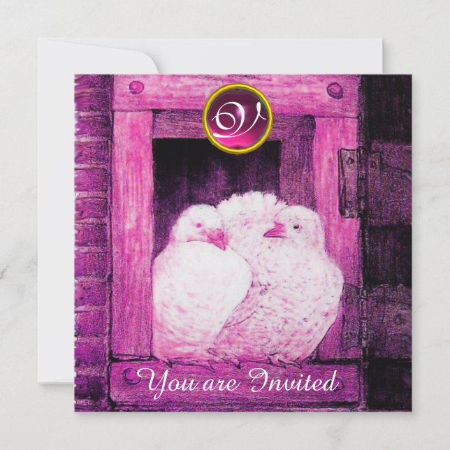 INVITATION CHIENS BLANCS DANS LA FENÊTRE ROSE, MARIAGE GEM MO (Devant)