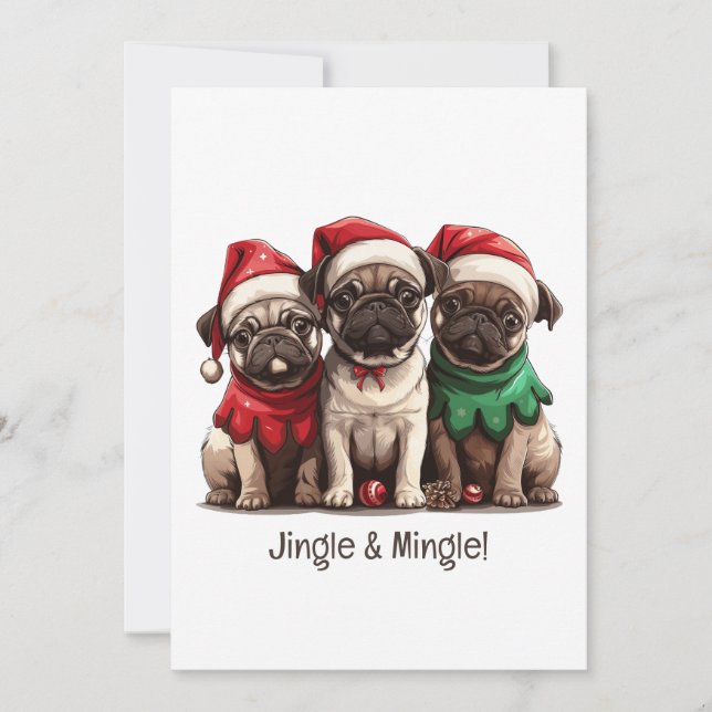 Invitation Chiens Carlins De Noël Jingle Et Mingle (Devant)