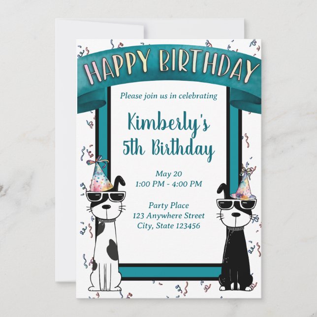 Invitation Chiens cools joyeux anniversaire (Devant)