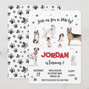 Invitation Chiens d'aquarelle réaliste fête d'anniversaire, n