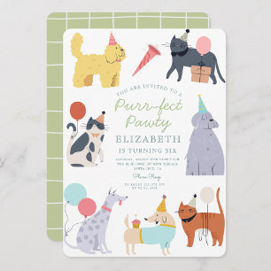Invitation Chiens de chats amusants Purr-fect Anniversaire Pa