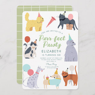 Invitation Chiens de chats amusants Purr-fect Anniversaire Pa
