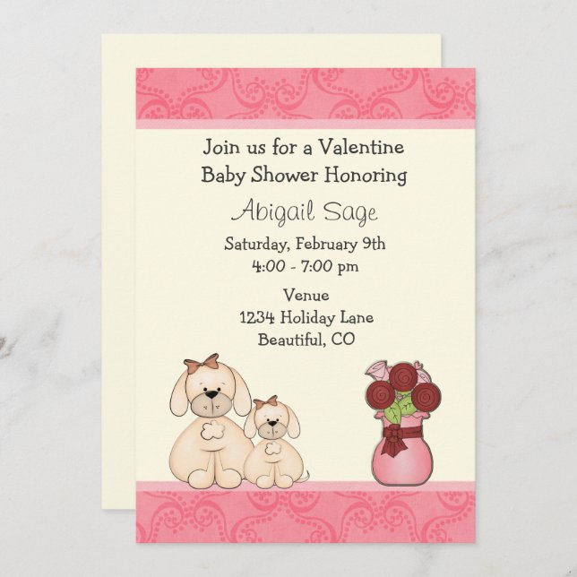 Invitation Chiens de Chiens de Saint Valentin Baby shower Inv (Devant / Derrière)