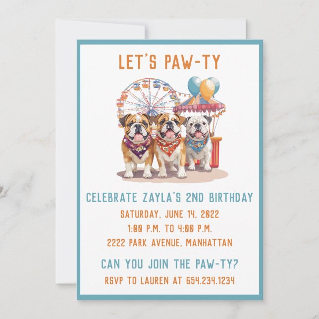 Invitation Chiens De Fête Anglais À Un Carnaval (Devant)