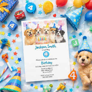 Invitation Chiens de fête d'anniversaire Aquarelle Garçons