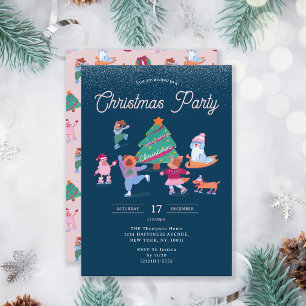 Invitation Chiens de fête Patinage sur glace Marine Fête de N
