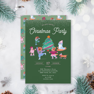Invitation Chiens de fête Patinage sur glace Soirée de Noël v