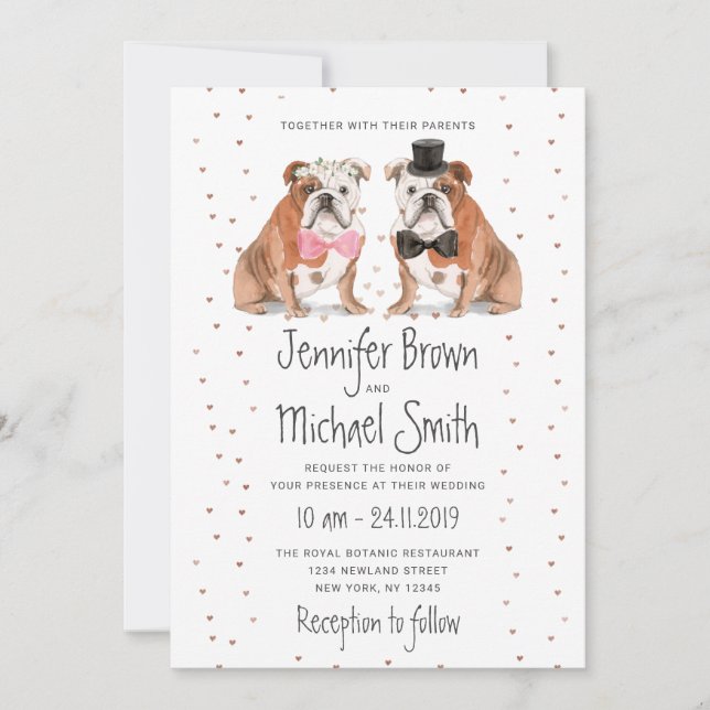 Invitation Chiens de mariage Bouledogue Anglais (Devant)