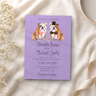 Invitation Chiens de mariage Bouledogue Anglais Lilas
