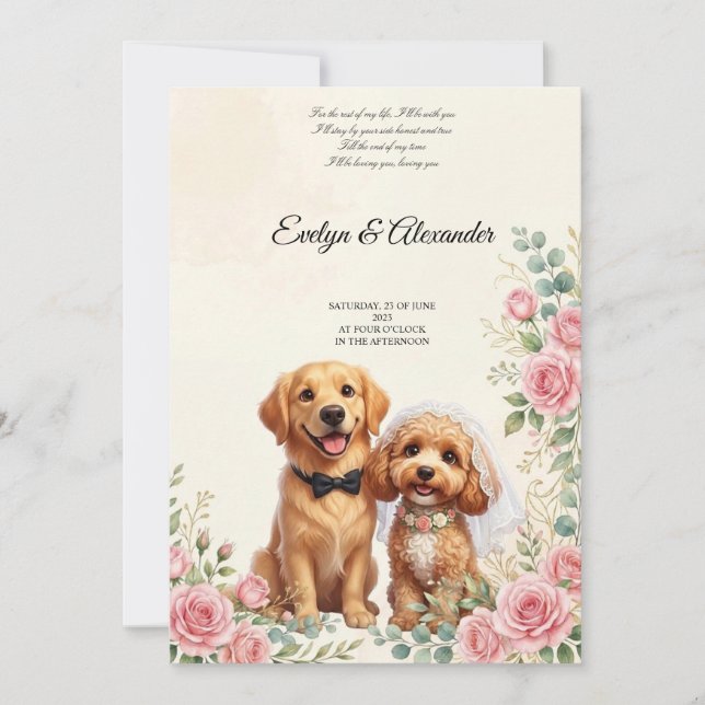Invitation Chiens de mariage mignons Mariée et marié  (Devant)