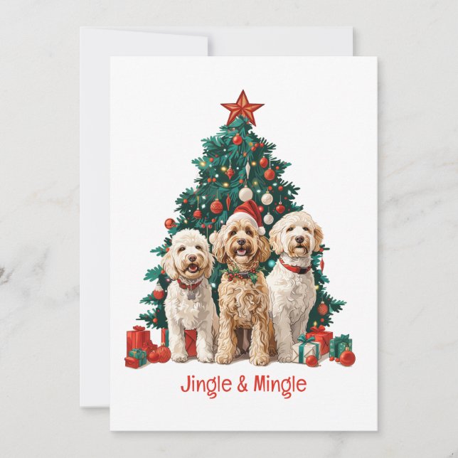 Invitation Chiens De Noël Goldendoodle Jingle Et Mingle (Devant)