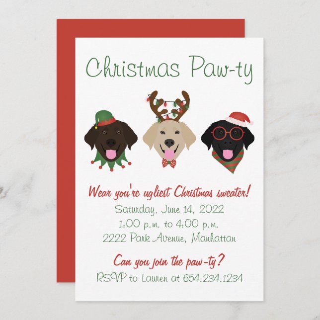 Invitation Chiens d'excursion de Noël Pawty Labrador (Devant / Derrière)
