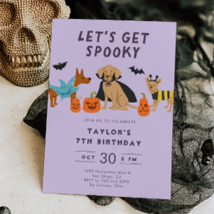 Invitation Chiens en costume Éffrayant pourpre Halloween Anni